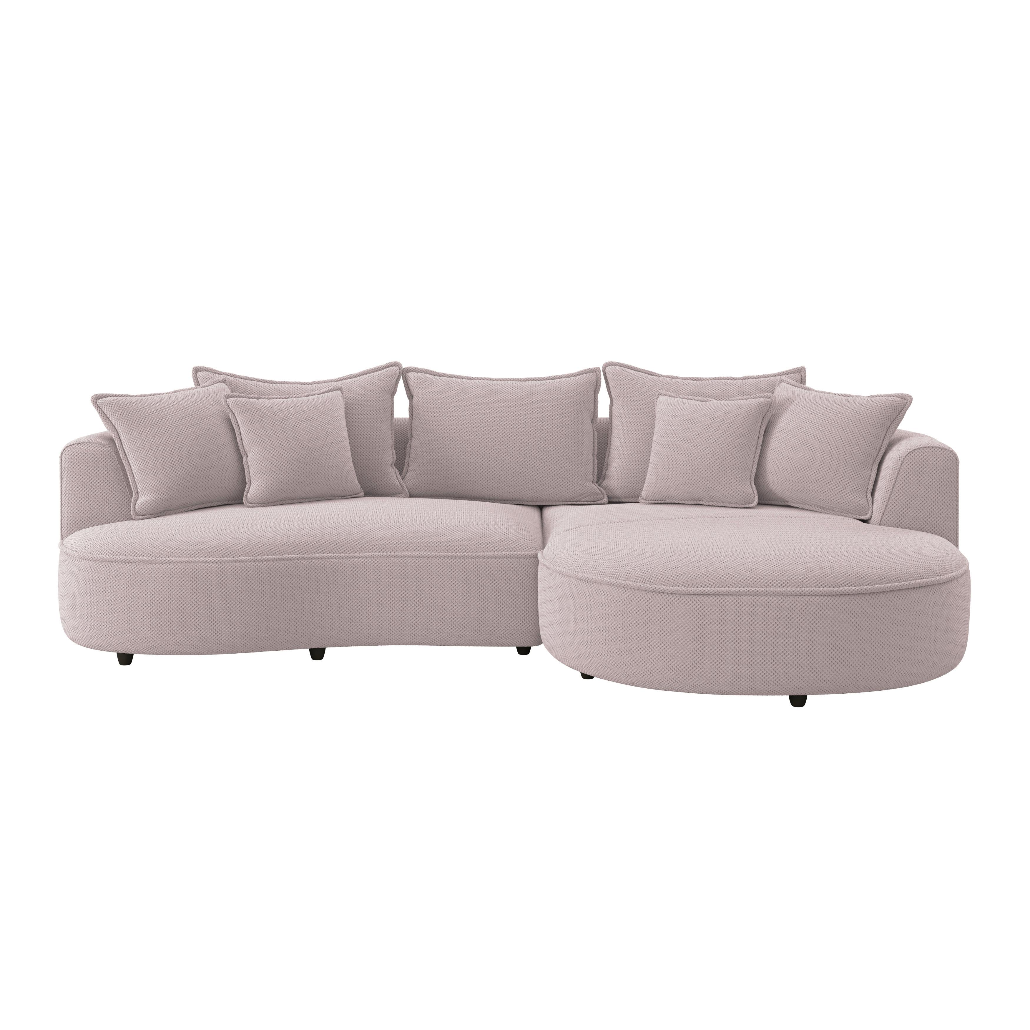 Rohová sedačka LEVI, pravá, světle růžová, se 7 polštáři - černá/světle růžová, Moderní, textil/plast (287/168cm)