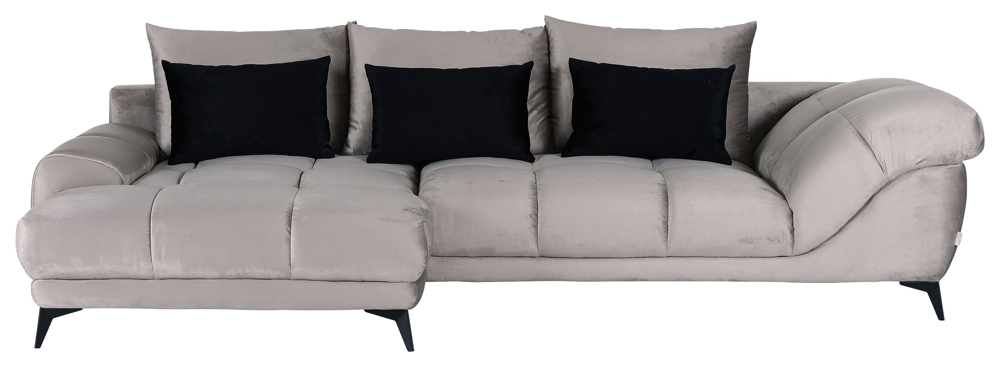 Sedacia súprava YANIS, ľavá, svetlosivá, s 3 vankúšmi - čierna/sivá, Modern, kov/drevo (183/312cm) - Mömax