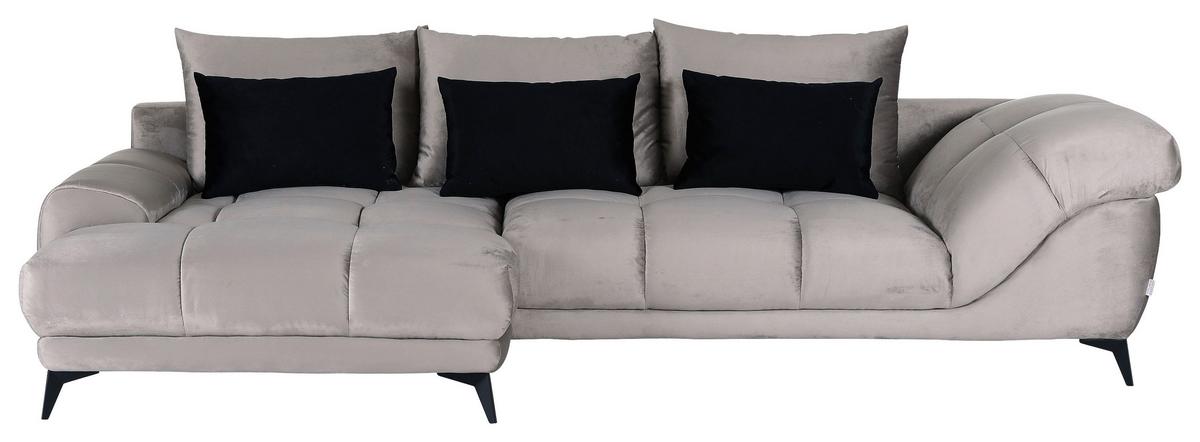 Sedacia súprava YANIS, ľavá, svetlosivá, s 3 vankúšmi - čierna/sivá, Modern, kov/drevo (183/312cm) - Mömax