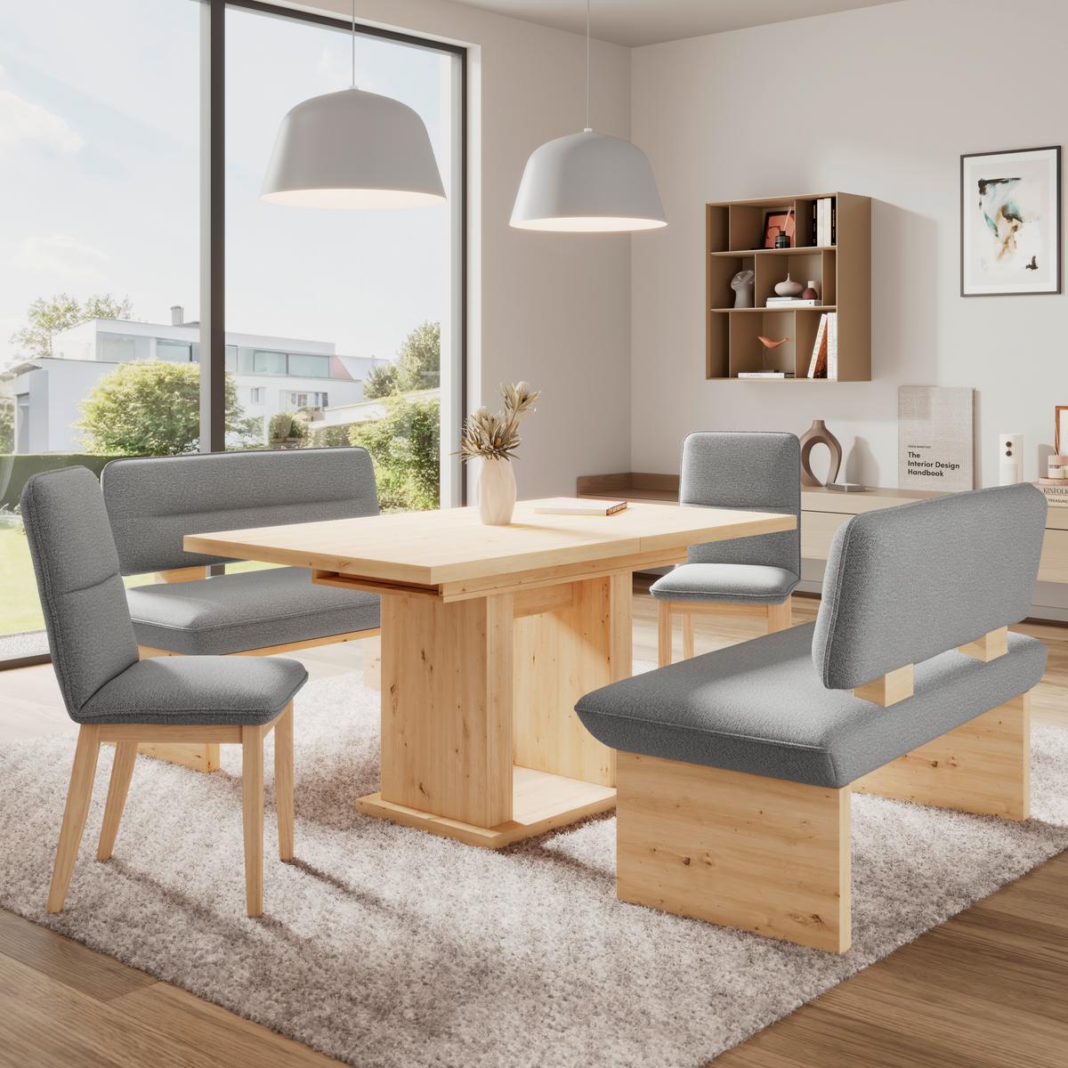 Sitzbank Beluna II Webstoff grau, B: 160cm - Eichefarben/Schwarz, KONVENTIONELL, Holzwerkstoff/Textil (160/87/67cm) - James Wood