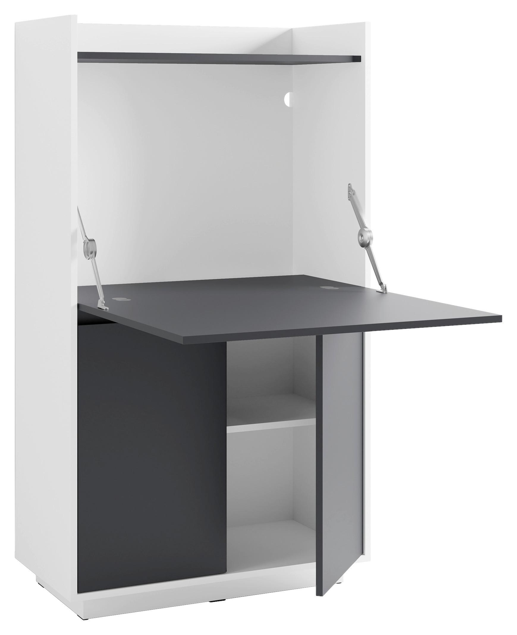 Sekretär Hannes B: 80 cm inkl. Stauraum, Schwarz, Weiß