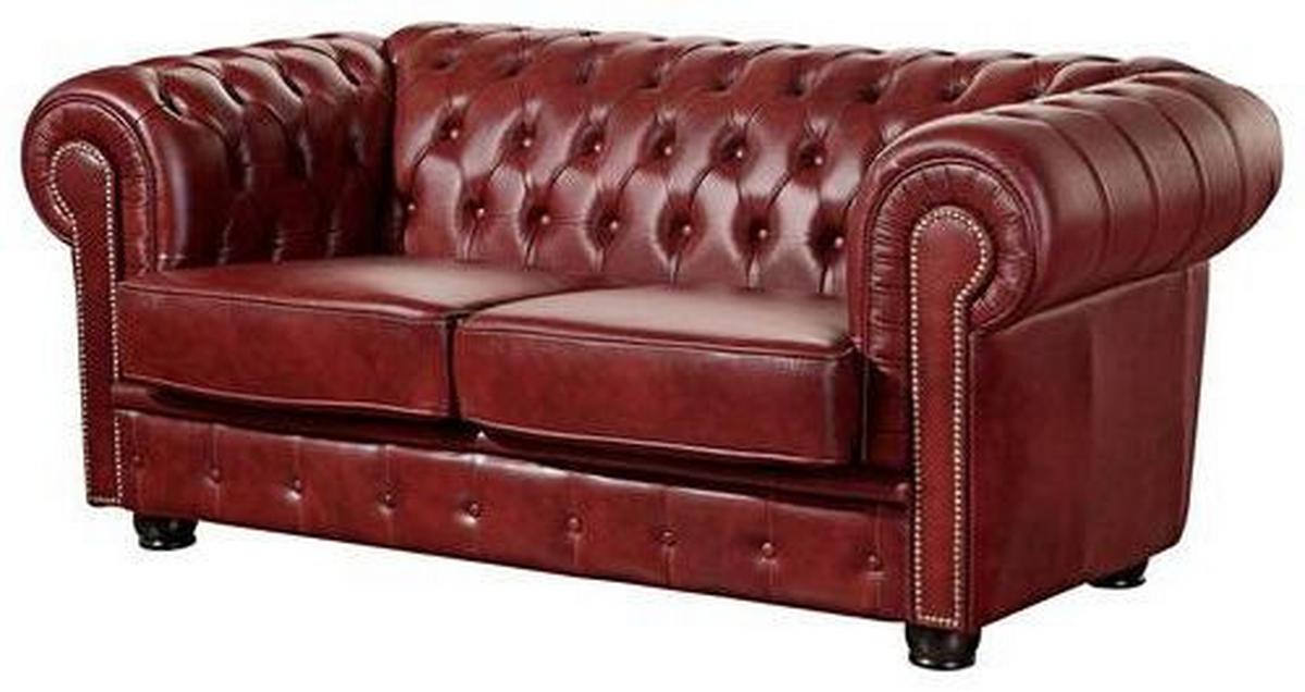 Chesterfield-Sofa in rotem Echtleder für zwei Personen