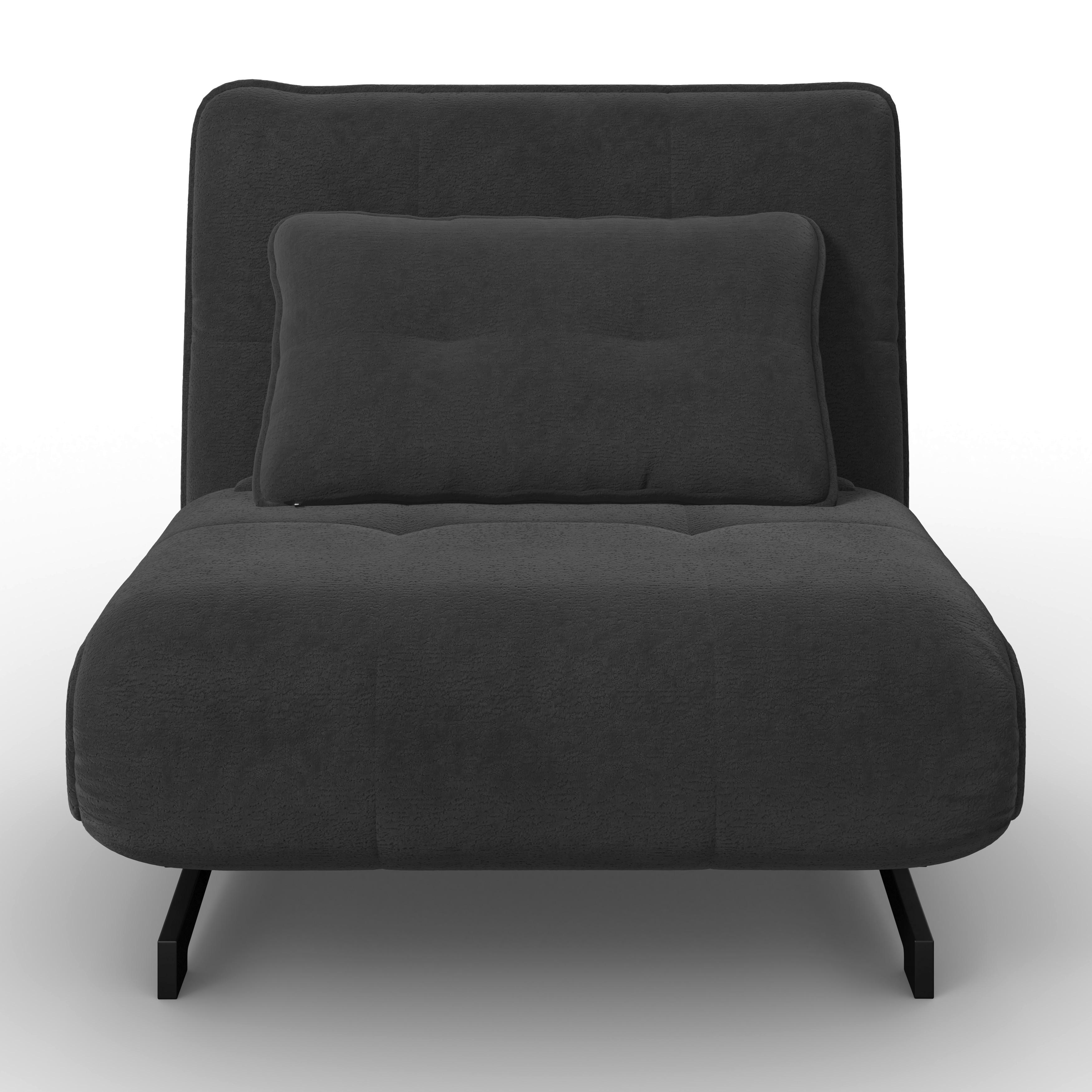 Rozkládací křeslo LUNA, tmavě šedé buklé, max.120 kg - černá/tmavě šedá, Moderní, kov/textil (92/40/66cm) - Bessagi Home