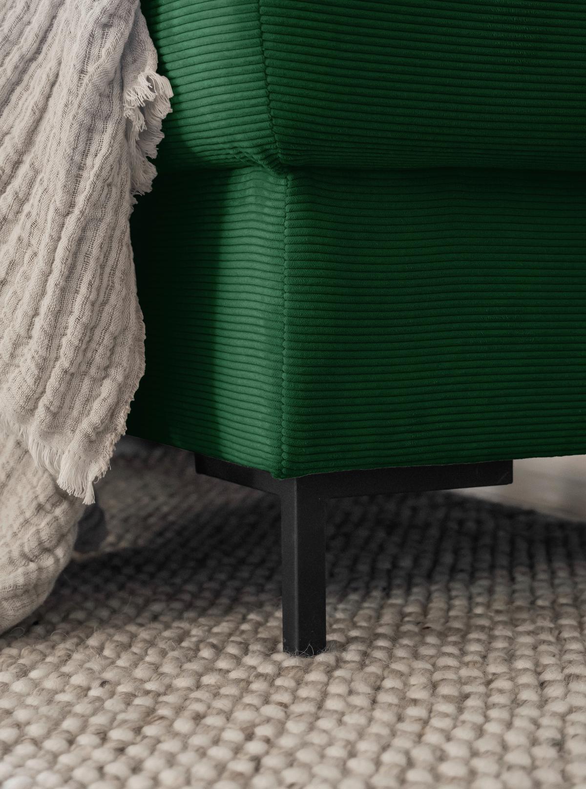 Rohová sedačka LEONIE, pravá, smaragdovozelený menčester - čierna/smaragdovozelená, Design, kov/drevo (236/148cm)