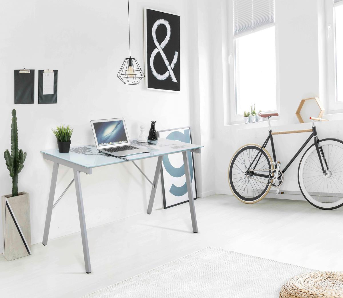 Schreibtisch Grau, Weiß L: 113cm - Weiß/Grau, Design, Glas/Metall (113/58/73cm) - Livetastic
