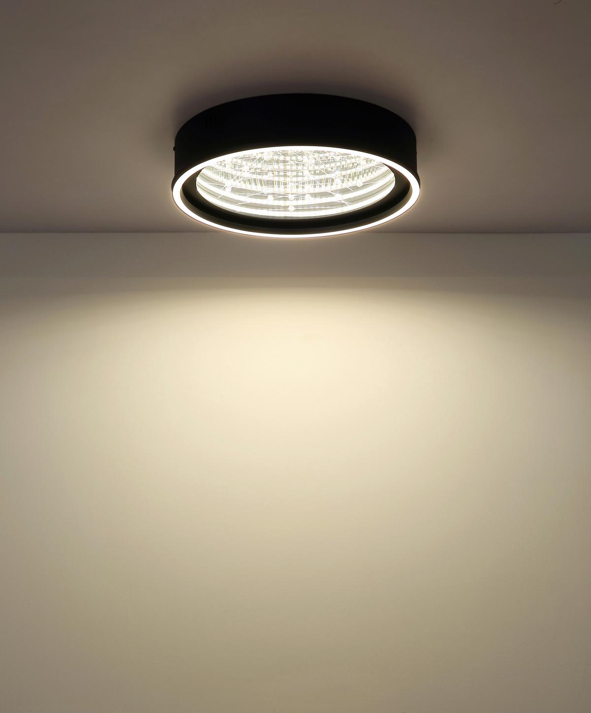 LED-Deckenleuchte Memory-Funktion - Klar/Schwarz, Design, Glas/Kunststoff (40/8,5cm) - Globo