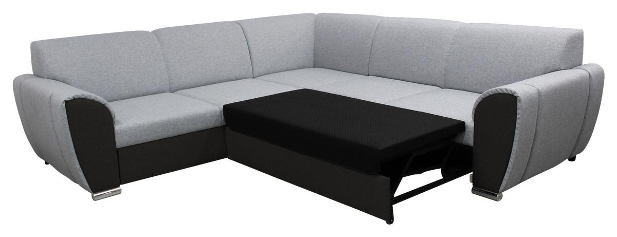 Ecksofa Delux Schwarz/hellgrau Schlaffunktion Ottomane Links - Silberfarben/Hellgrau, Design, Textil (266/266cm) - Livetastic