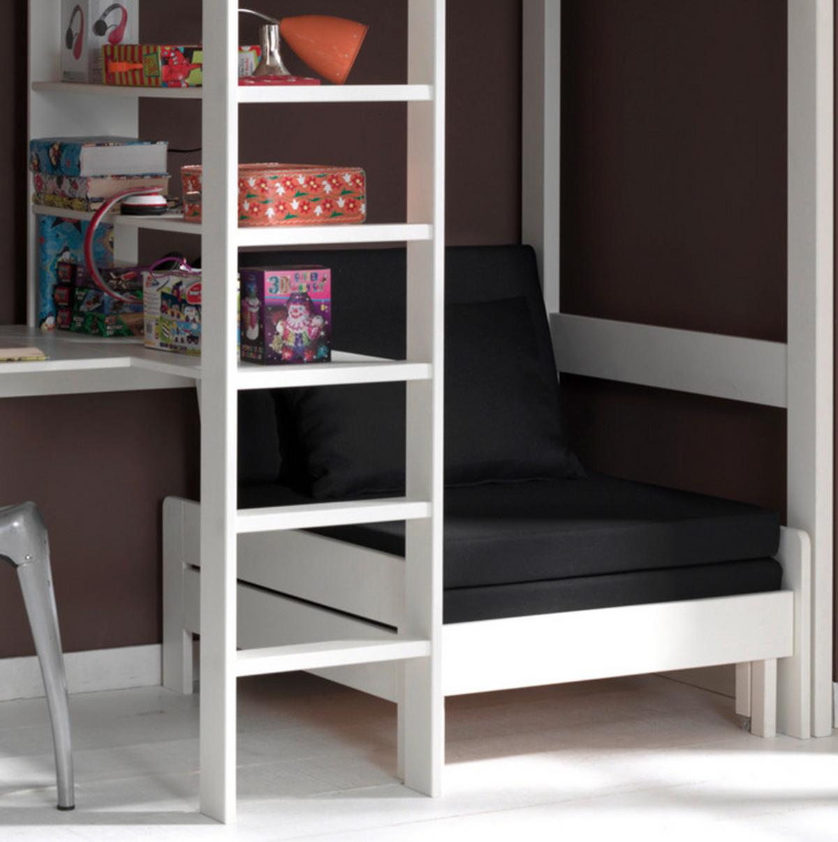 Hochbett Pino B: 105 cm Echtholz Weiß - Weiß/Kieferfarben, Basics, Holz (90/200cm) - Vipack