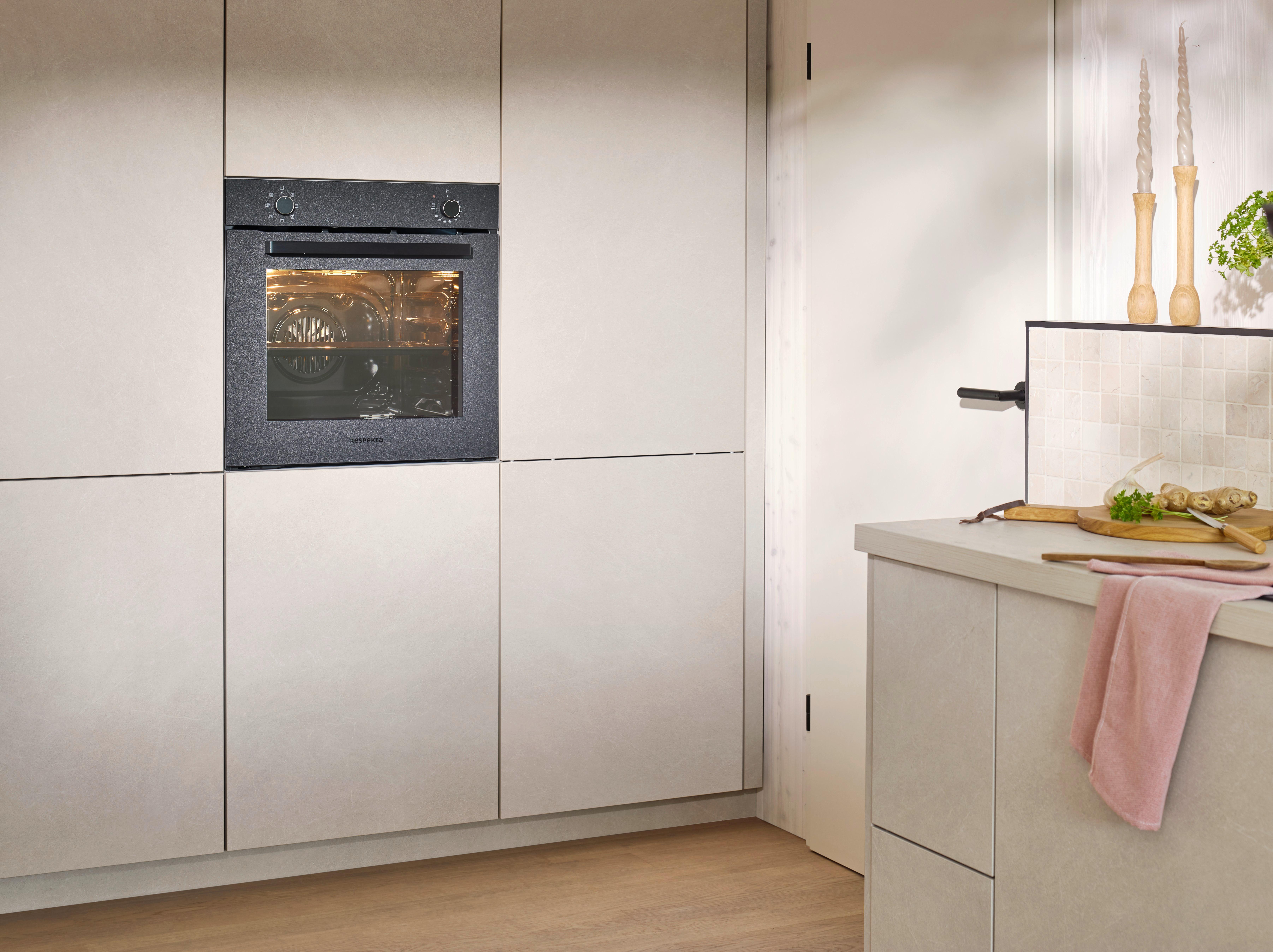 Einbaubackofen Schwarz B: 59,4 cm - Schwarz, Basics, Glas/Metall (59,4/59,5/52,1cm) - Respekta