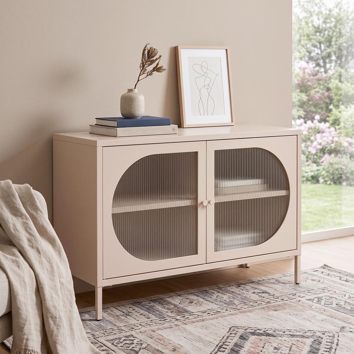 KOMMODE Luna Creme B: 100 cm - Creme, Design, Glas/Metall (100/64/40cm) - MID.YOU