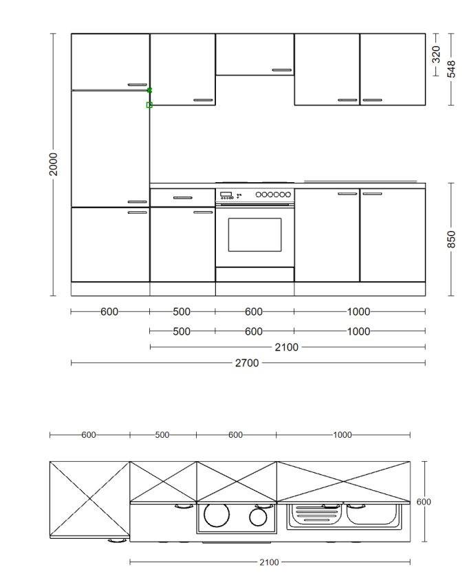Kuchynský blok NANO, š.270 cm bez spotrebičov a drezu - farba buka, Modern, drevo (270cm)
