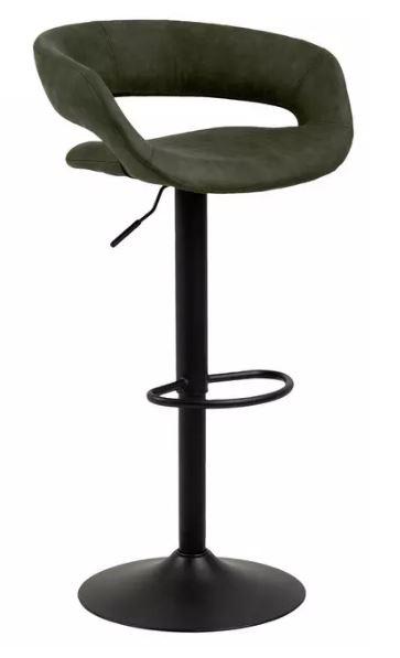 Barhocker höhenverstellbar Mit Lehne Grace Olivgrün - Schwarz/Olivgrün, Design, Textil/Metall (54/83-104/49cm) - MID.YOU