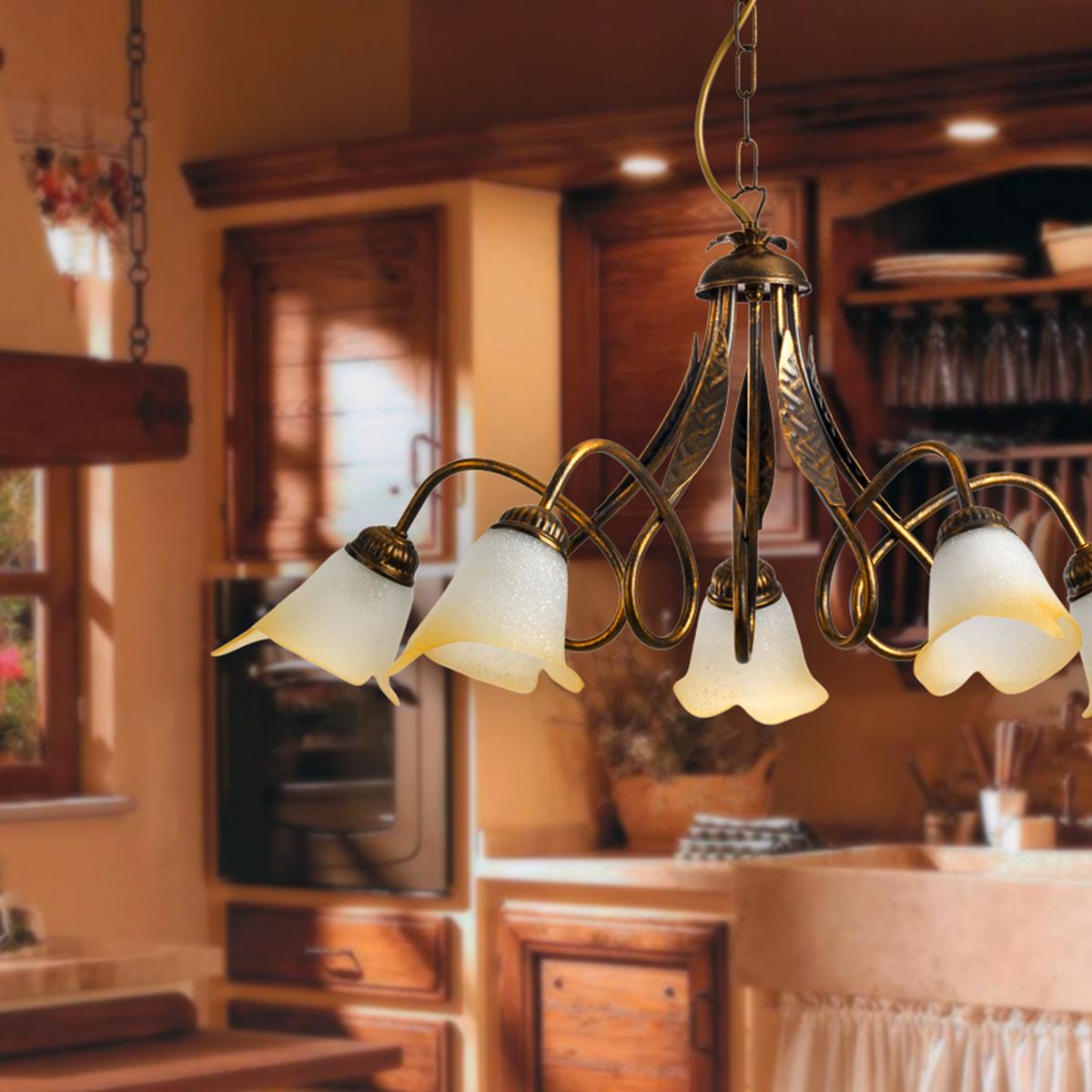 Kronleuchter 4250/5b - Bronzefarben, KONVENTIONELL, Glas/Metall (75/82cm)