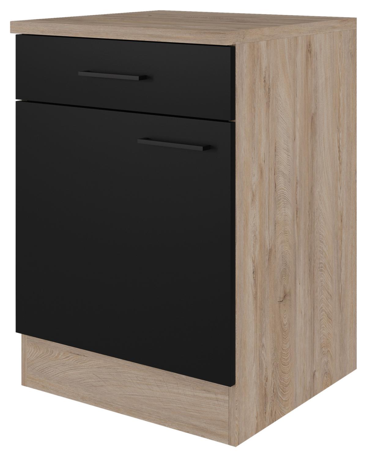 Kuchyňská spodní skříňka CAPRI CAPRI US 60 - barvy dubu/černá, Konvenční, kov/kompozitní dřevo (60/85/57cm) - FlexWell