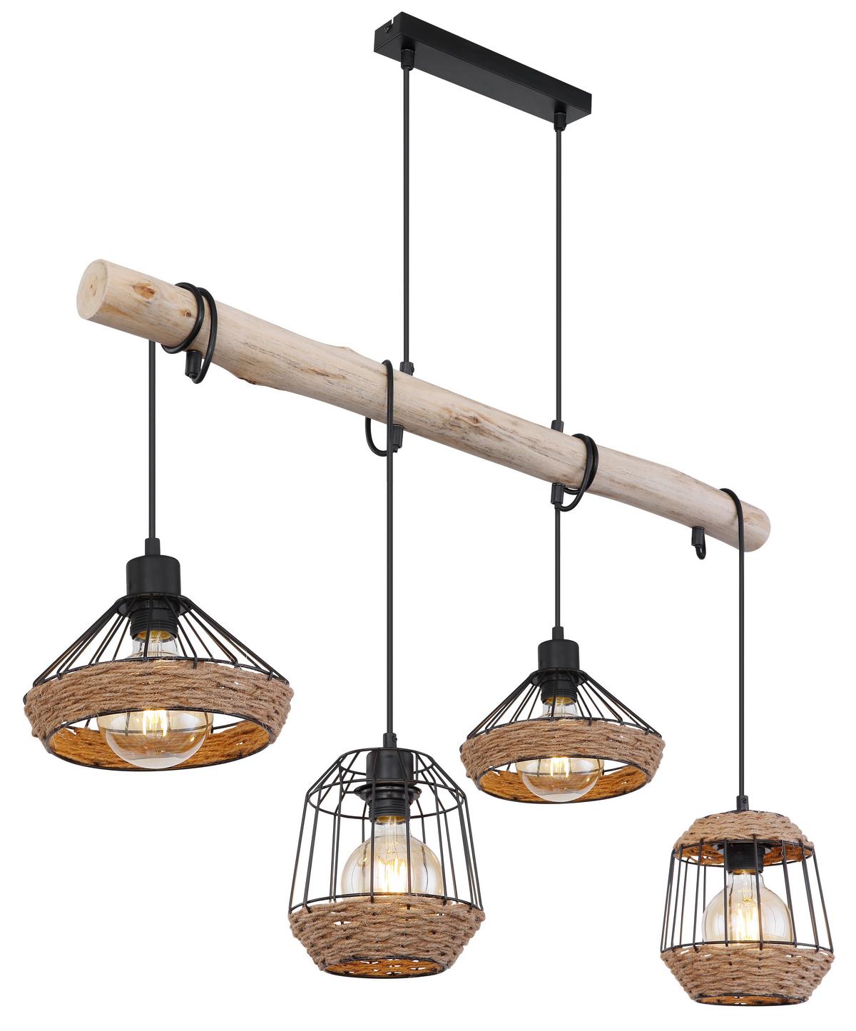 Hängeleuchte H: 120 cm 4-Flammig - Dunkelbraun/Schwarz, LIFESTYLE, Naturmaterialien/Holz (105/21/120cm) - Globo