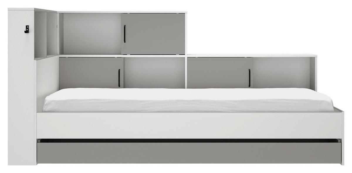Stauraumbett Mit Bettlade 90x200 Cm Erwan Grau/weiß - Weiß/Grau, MODERN, Holzwerkstoff (90/200cm) - MID.YOU