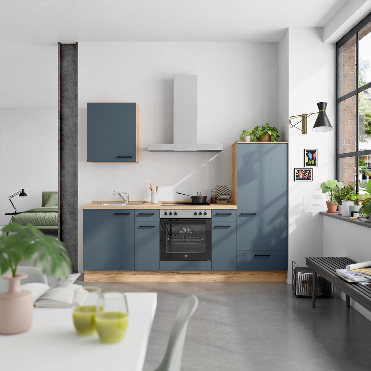 Küchenleerblock Easytouch Low-Line, L2 Rechts - Blau/Eichefarben, MODERN, Holzwerkstoff (240cm) - Nobilia