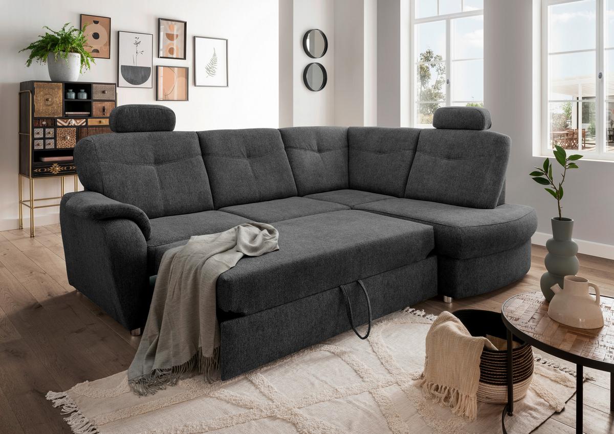 Eckschlafsofa Rosali Anthrazit S: 264x180 Cm - Chromfarben/Anthrazit, MODERN, Textil (264/180cm) - Livetastic