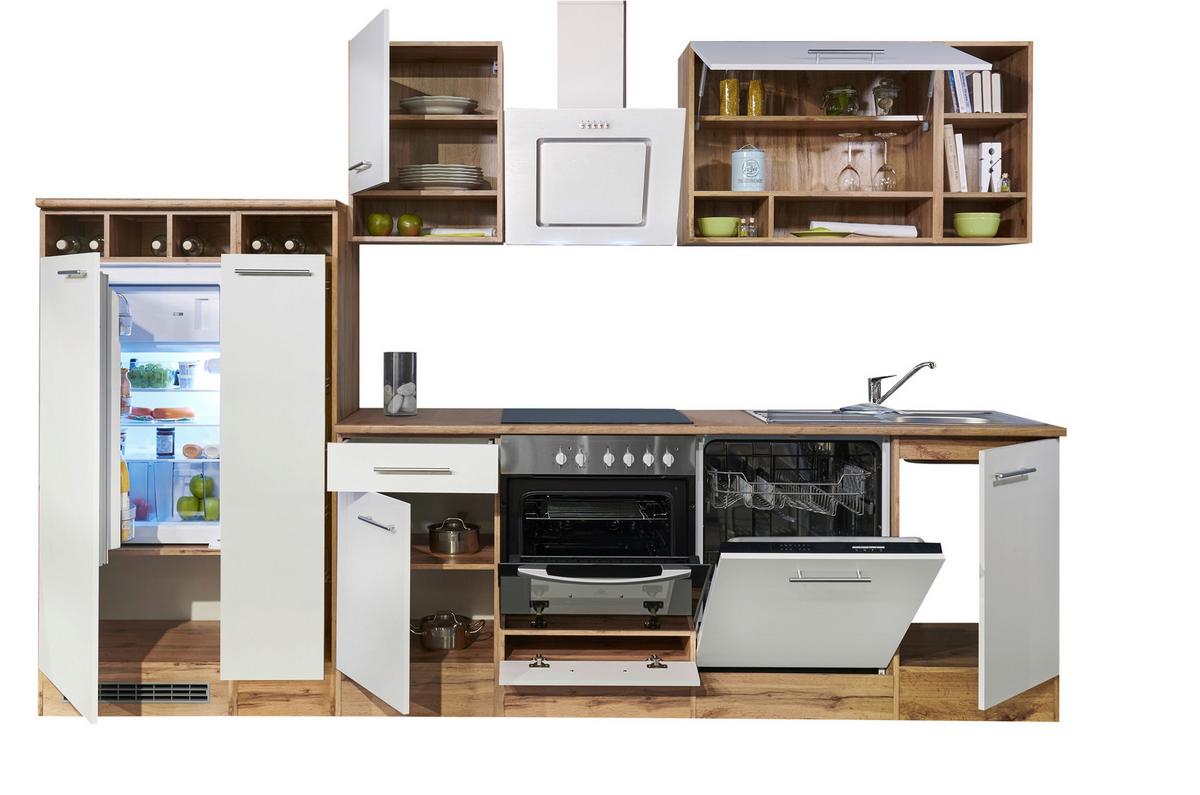 Küchenzeile ohne Geräte B: 310 cm Weiß/Wildeiche Dekor - Wildeiche/Weiß, Basics, Holzwerkstoff (310/205/60cm) - Respekta