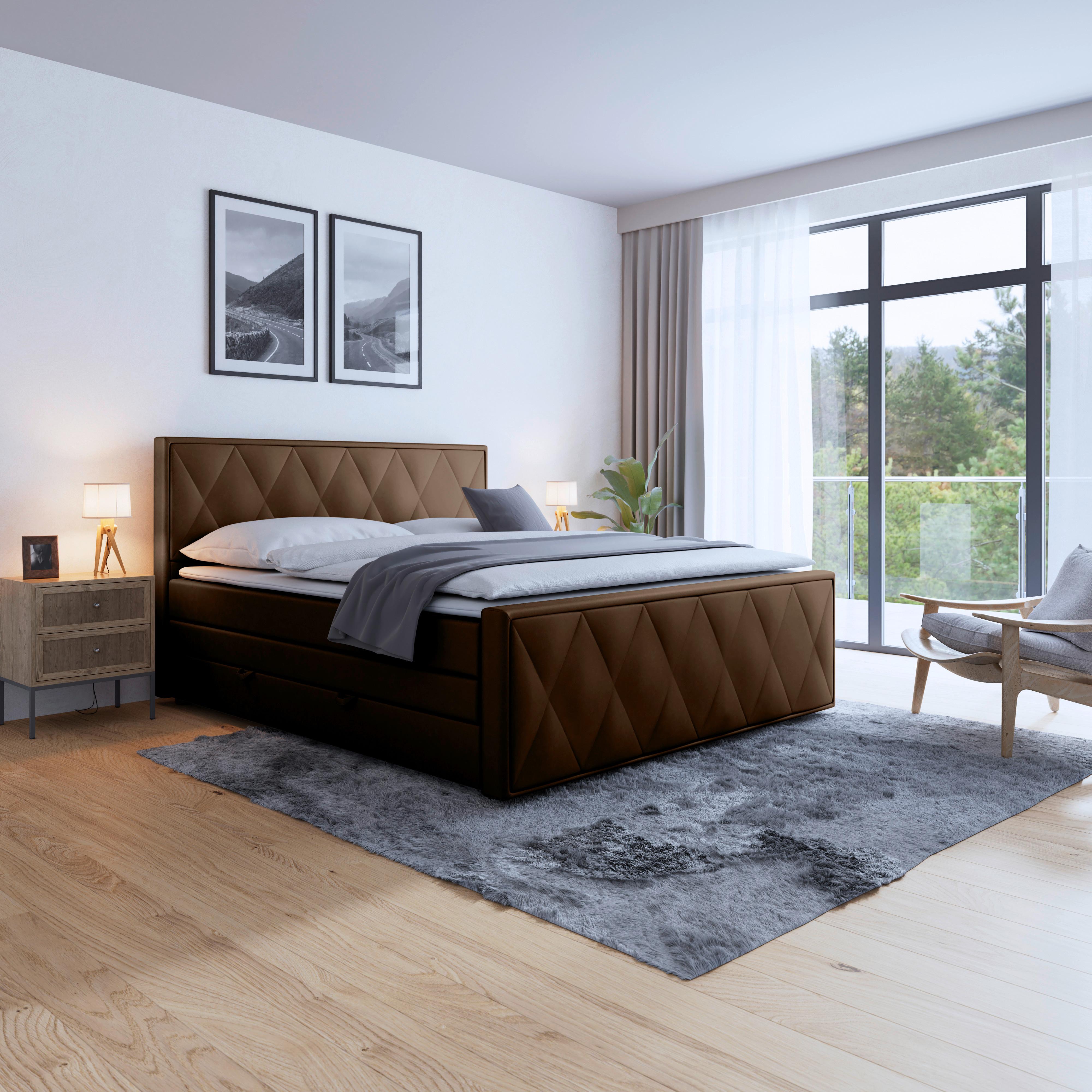 Boxspringbett Mit Bettkasten Porto 180x200 Cm Braun - Schwarz/Braun, MODERN, Holz/Textil (180/200cm) - MID.YOU