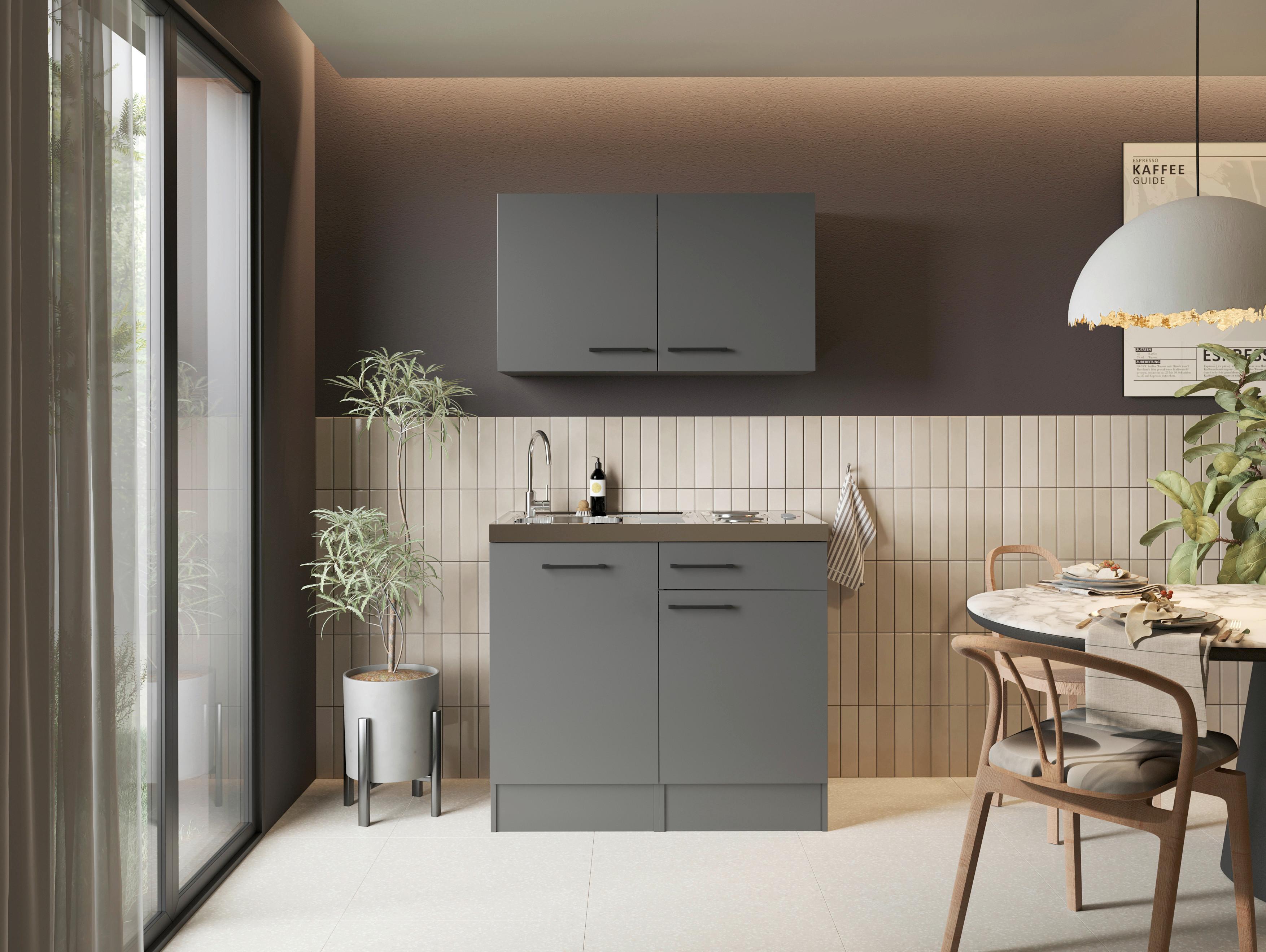 MINIKÜCHE Oliver, Grau B: 100 cm - Grau, Trend, Holzwerkstoff (100cm) - Respekta