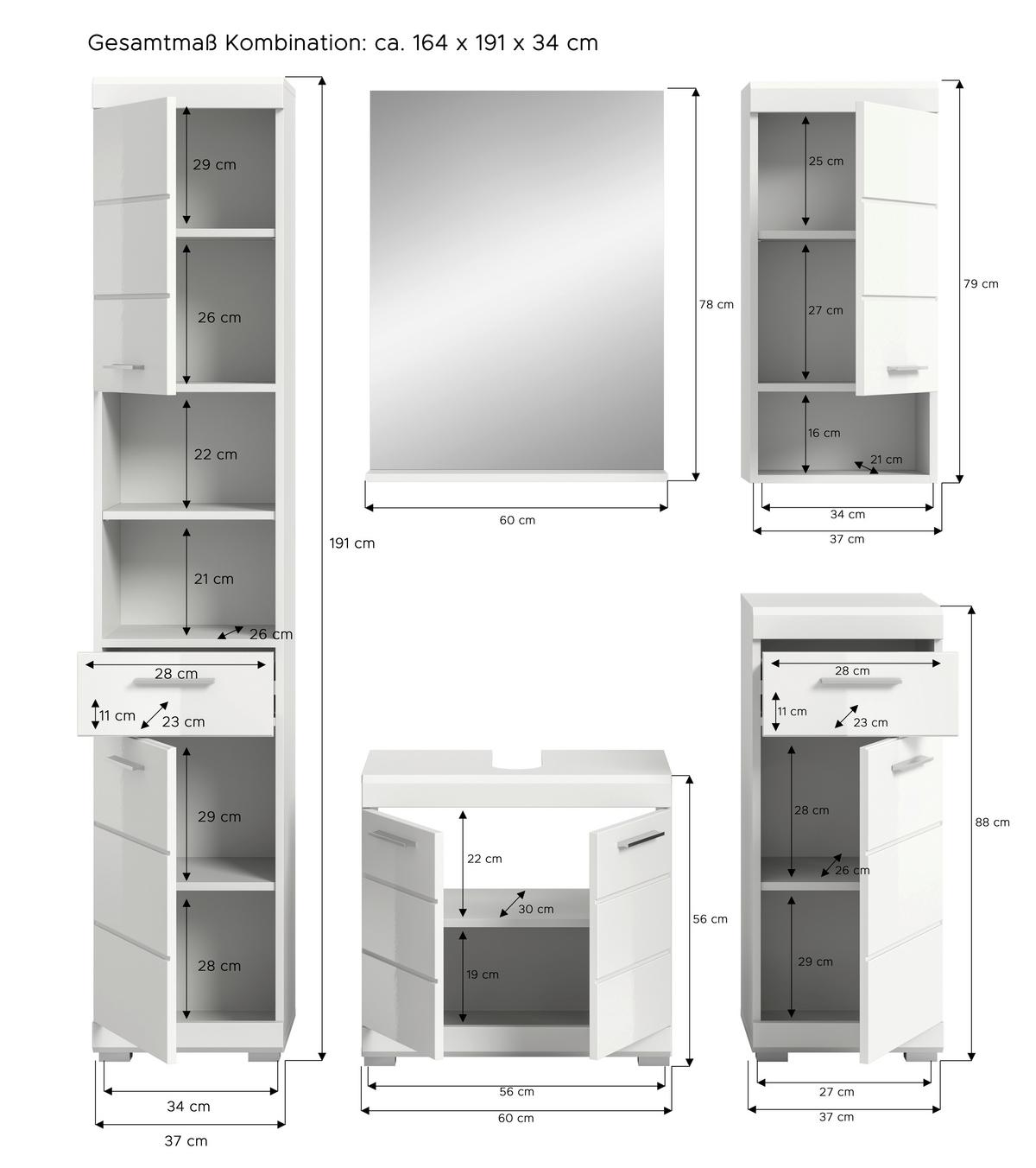Badezimmer Scout Weiß Hg B: 154 cm - Weiß Hochglanz/Silberfarben, MODERN, Glas/Holzwerkstoff (154cm) - MID.YOU
