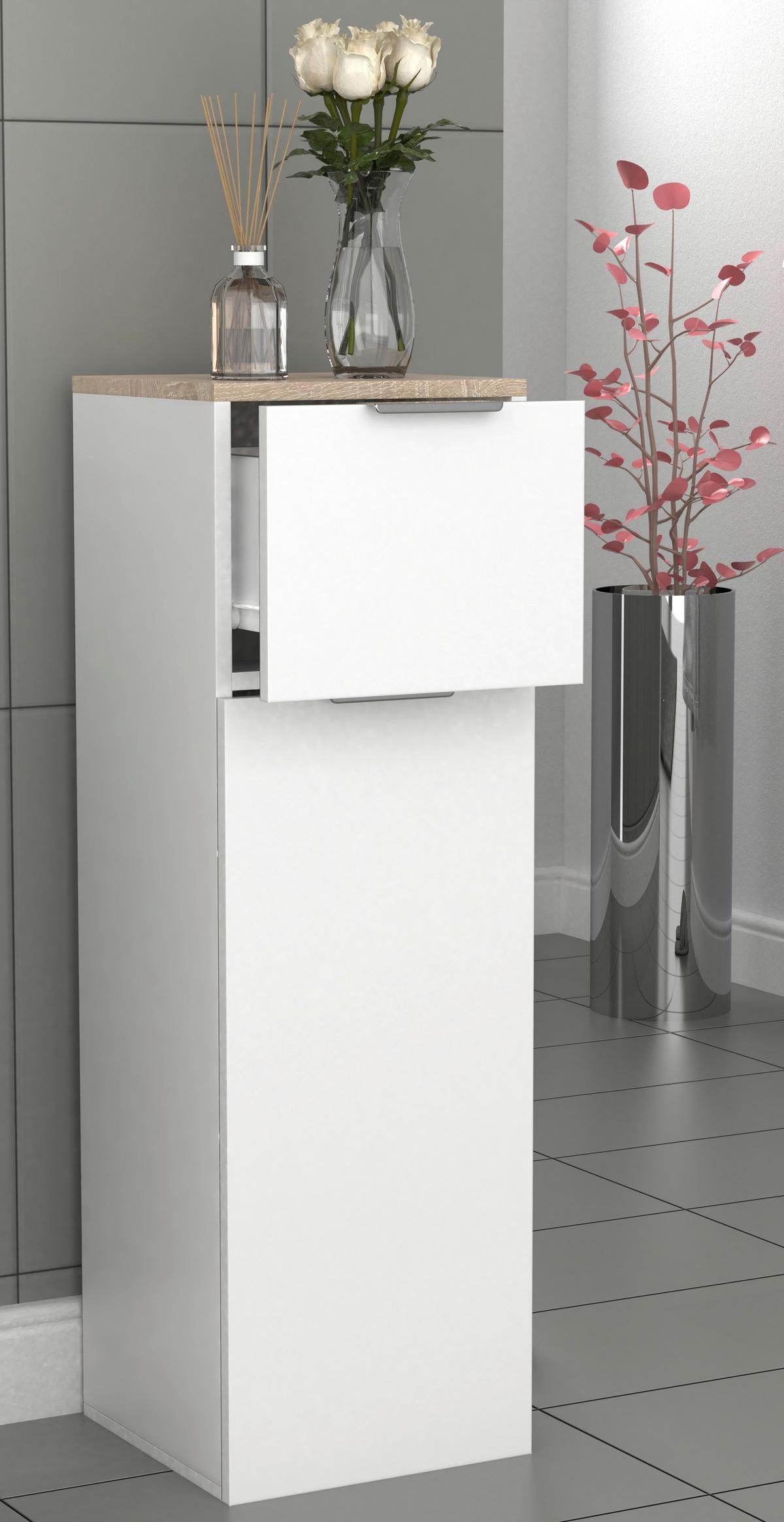 Highboard Donali Weiß/Eiche Dekor B:30cm - Weiß/Sonoma Eiche, MODERN, Holzwerkstoff (30/95/30cm) - MID.YOU