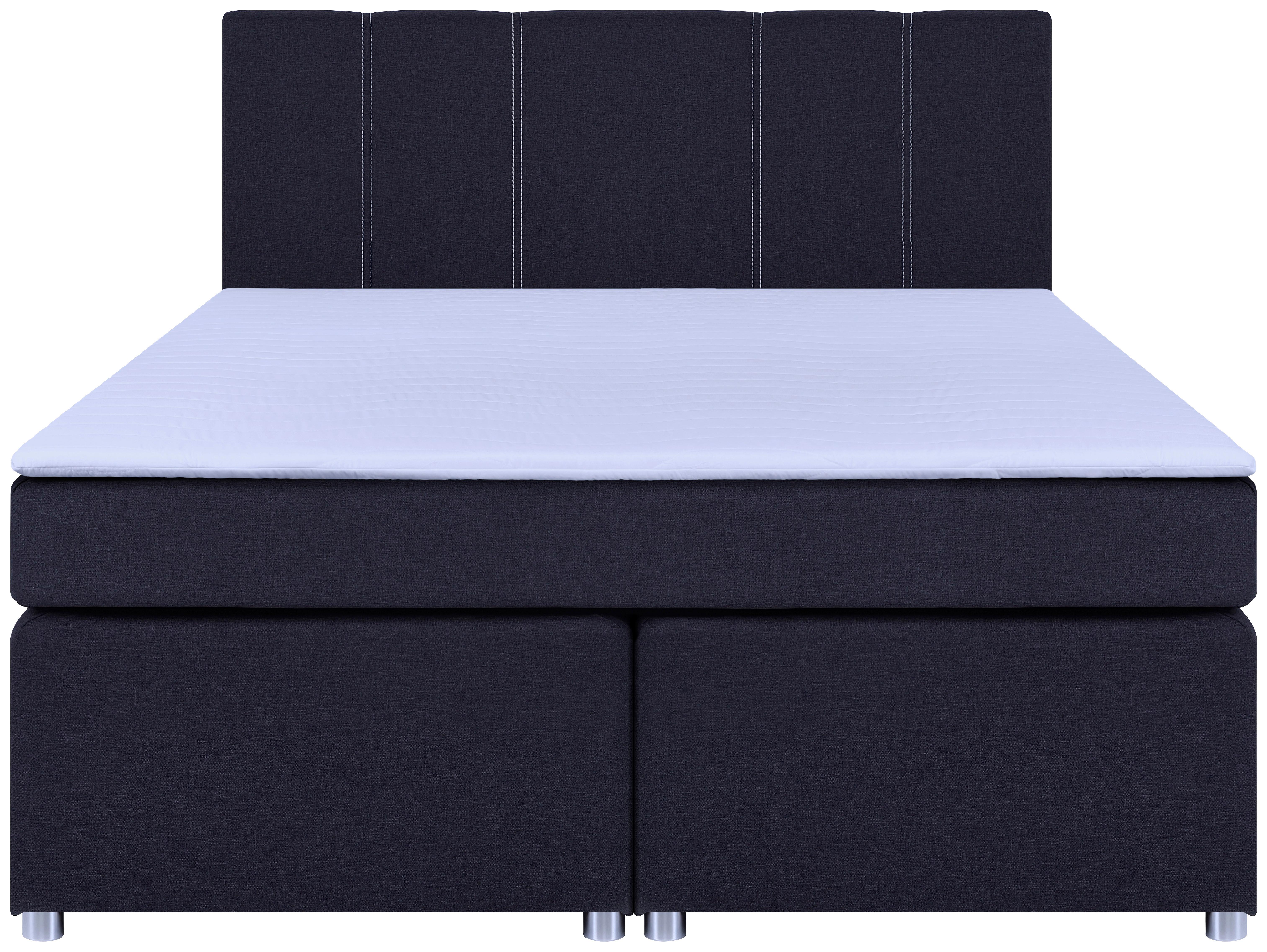 Boxspringbett Malta mit Topper Grau, 160x200 cm - Chromfarben/Schwarz, Basics, Holzwerkstoff/Textil (160/200cm) - P & B
