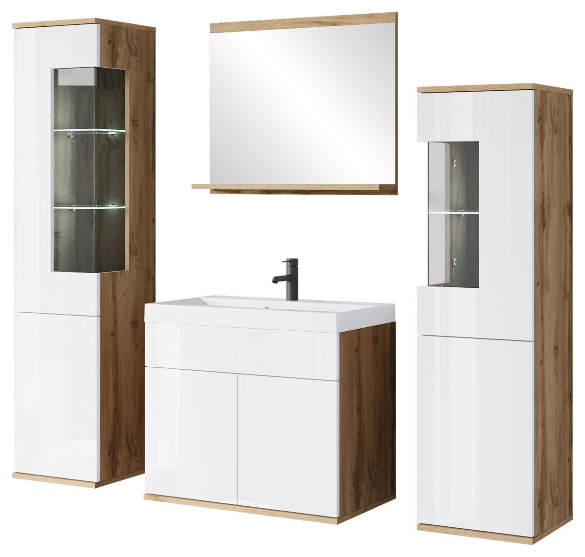 Badezimmer Narobi Eiche Wotan/weiß B: 120,4 Cm - Weiß Hochglanz/Eiche Wotan, Trend, Glas/Keramik (120,4cm) - P & B