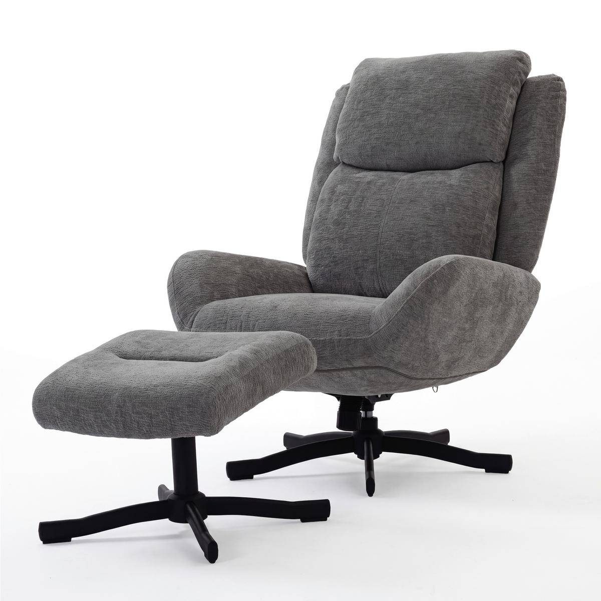 Kreslo s taburetkou NINA, sivý zamat, max. 140 kg - čierna/sivá, Modern, kov/textil (75/100/93cm) - Bessagi Home