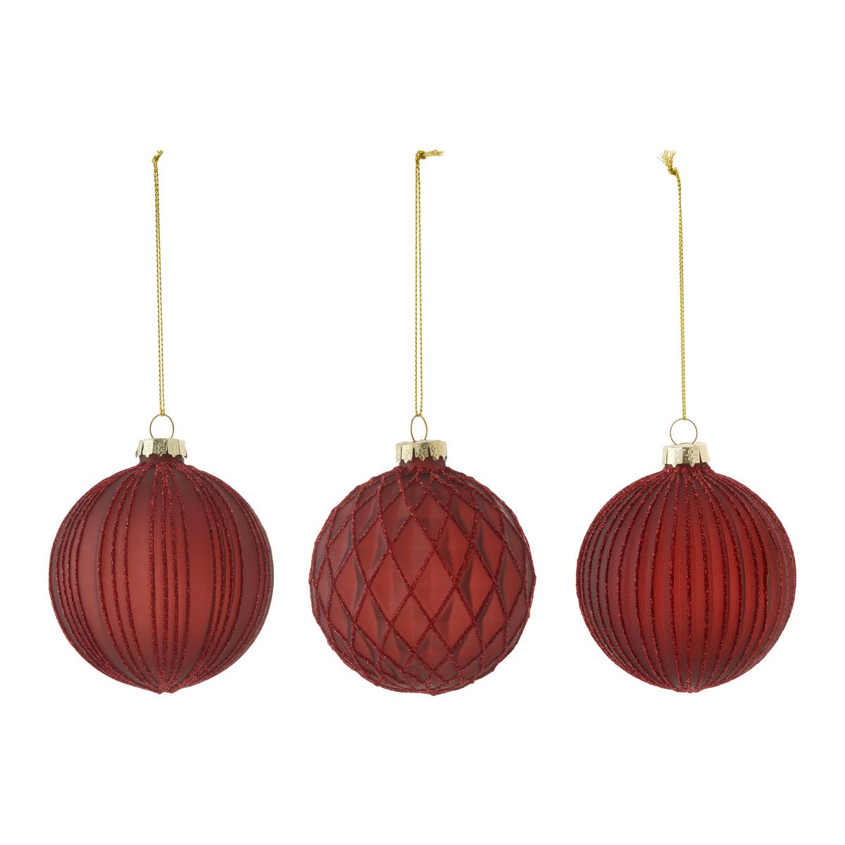 Sada vianočných gulí Miracle, Ø: 8cm, 12ks/bal. - tmavočervená, kov/textil (8cm) - Mömax