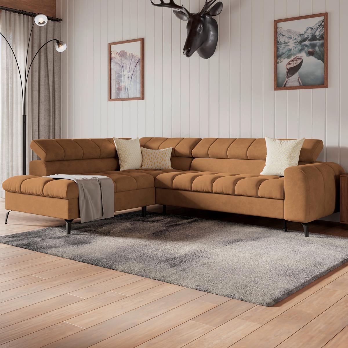Ecksofa Volf Links New Braun, S: 203x261 Cm - Schwarz/Braun, Trend, Kunststoff/Textil (203/261cm)