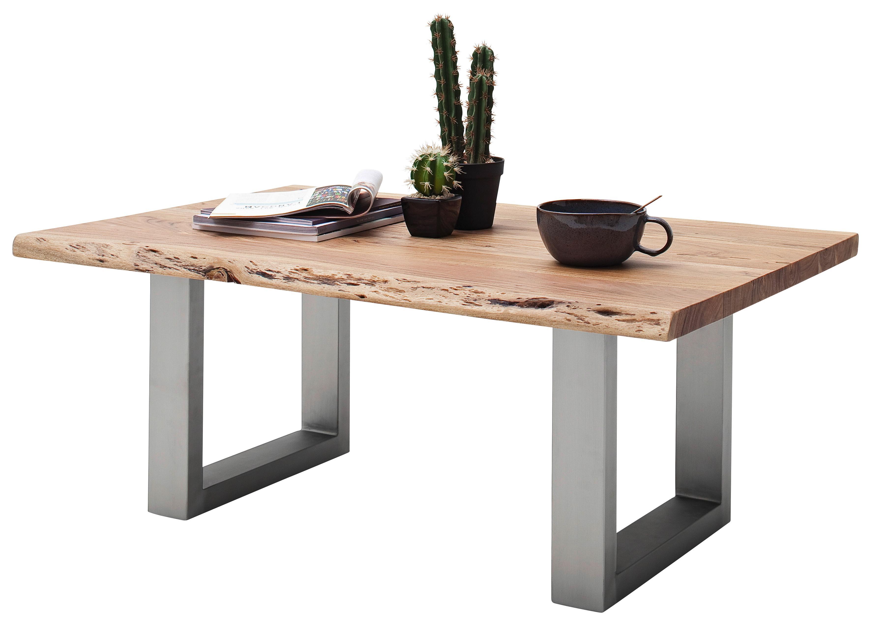 Couchtisch Cartagena Tischplatte Massiv B: 110cm - Edelstahlfarben/Akaziefarben, MODERN, Holz/Metall (110/45/70cm)