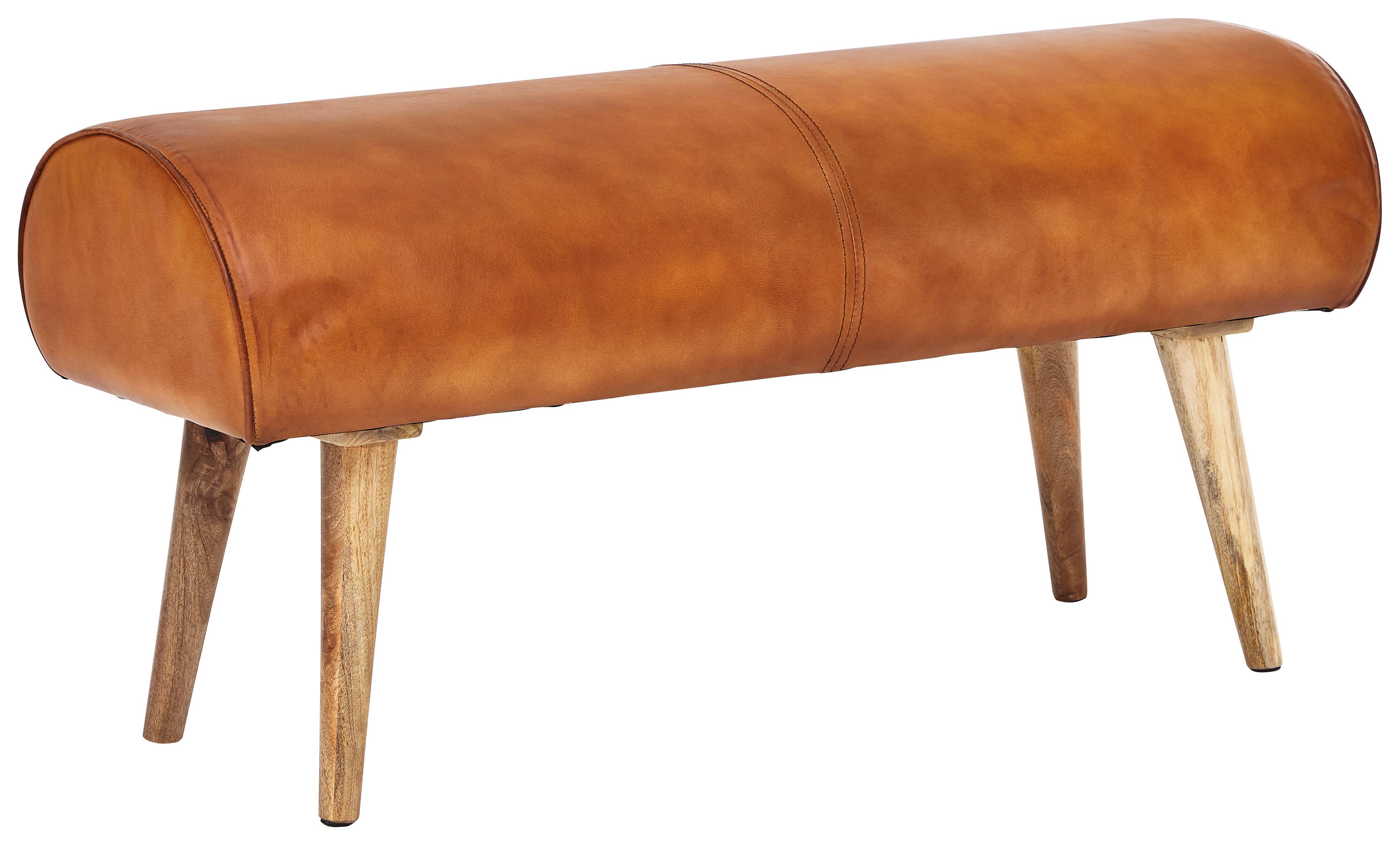 Lavica hnedá - hnedá/prírodná farba, Modern, koža/drevo (100/53/40cm) - MID.YOU