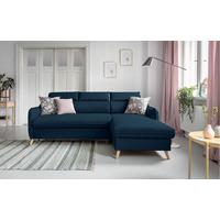 Rozkládací sedačka Simone, pravé provedení - přírodní barvy/tmavě modrá, Moderní, dřevo/textil (228/82/95/162cm)