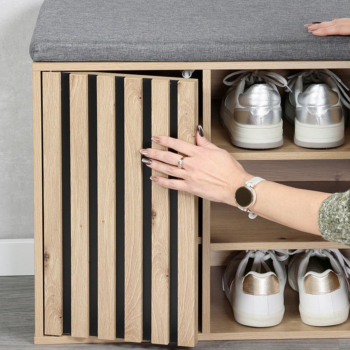 GARDEROBENBANK Eiche/Grau B: 51,5cm - Eichefarben/Schwarz, Basics, Holzwerkstoff/Textil (51,5/48/29,5cm) - Kesper