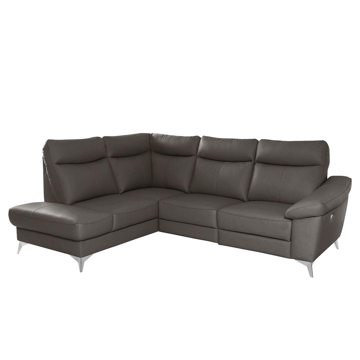 Ecksofa Luna Teilleder Dunkelbraun 194x242 - Chromfarben/Dunkelbraun, Design, Leder/Textil (194/242cm) - Livetastic