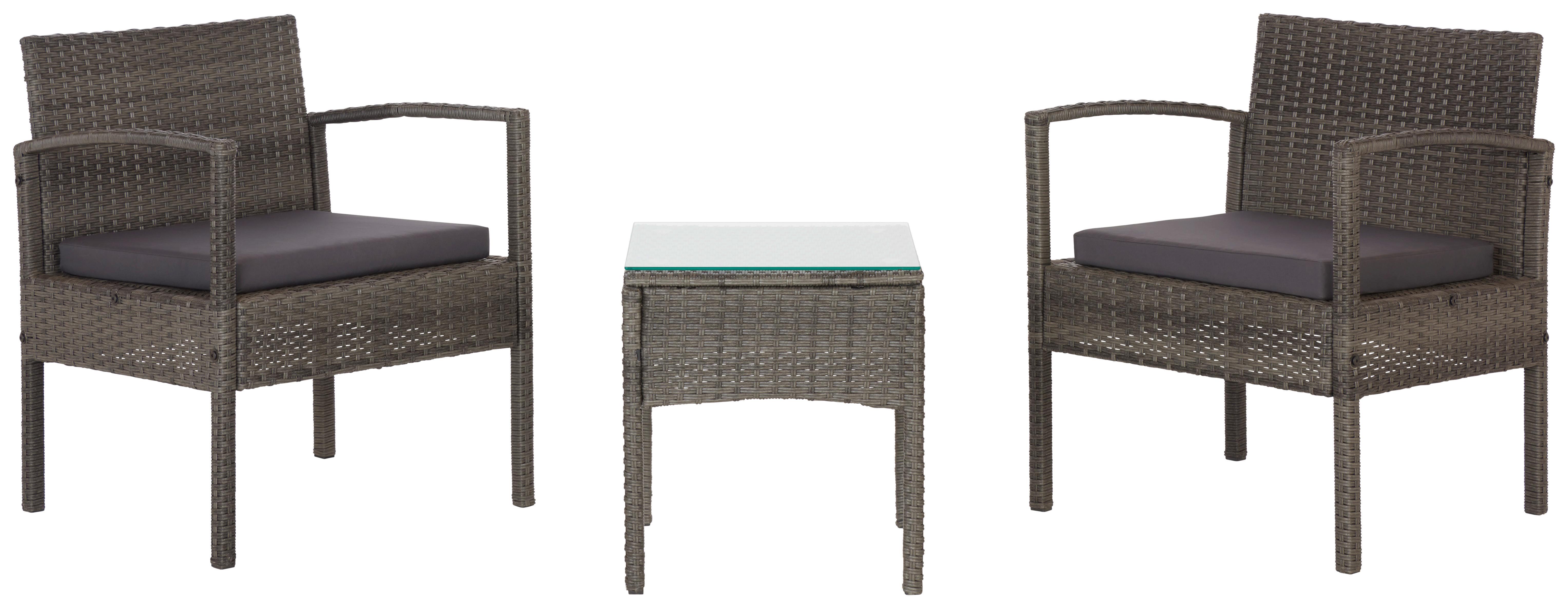 Balkonmöbel Set Poros Glas/ Kunststoffgeflecht mit Kissen - Grau, MODERN, Glas/Kunststoff - Luca Bessoni