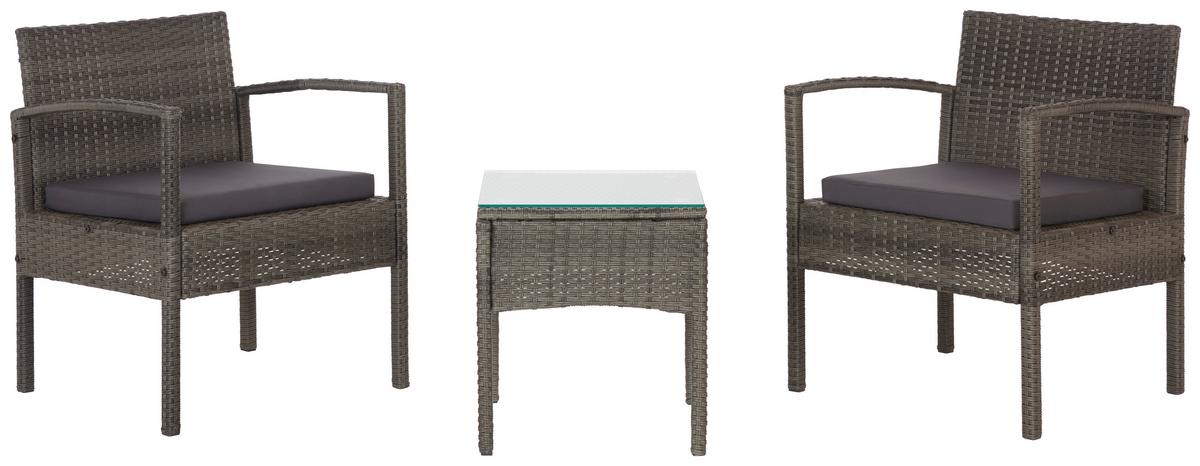 Balkonmöbel Set Poros Glas/ Kunststoffgeflecht Mit Kissen - Grau, MODERN, Glas/Kunststoff - Luca Bessoni