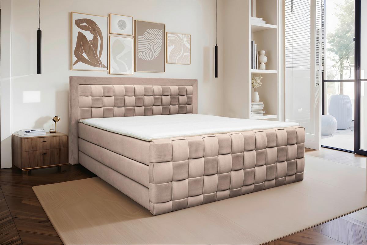Boxspringbett Grenada Beige, Lf: 180x200 cm - Beige, MODERN, Textil (180/200cm) - Livetastic