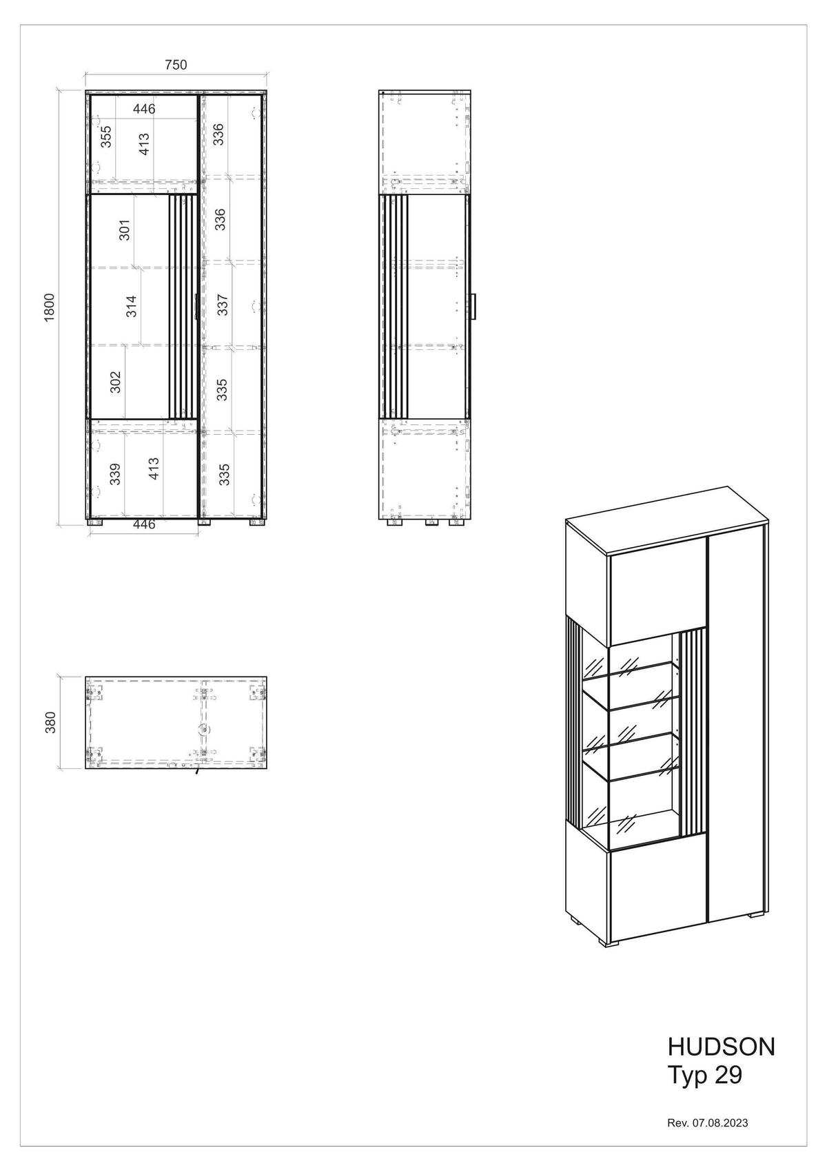 Lowboard Hudson Schwarz/Weiß B: 75 cm - Schwarz/Weiß, Design, Glas/Holzwerkstoff (75/180/38cm) - MID.YOU