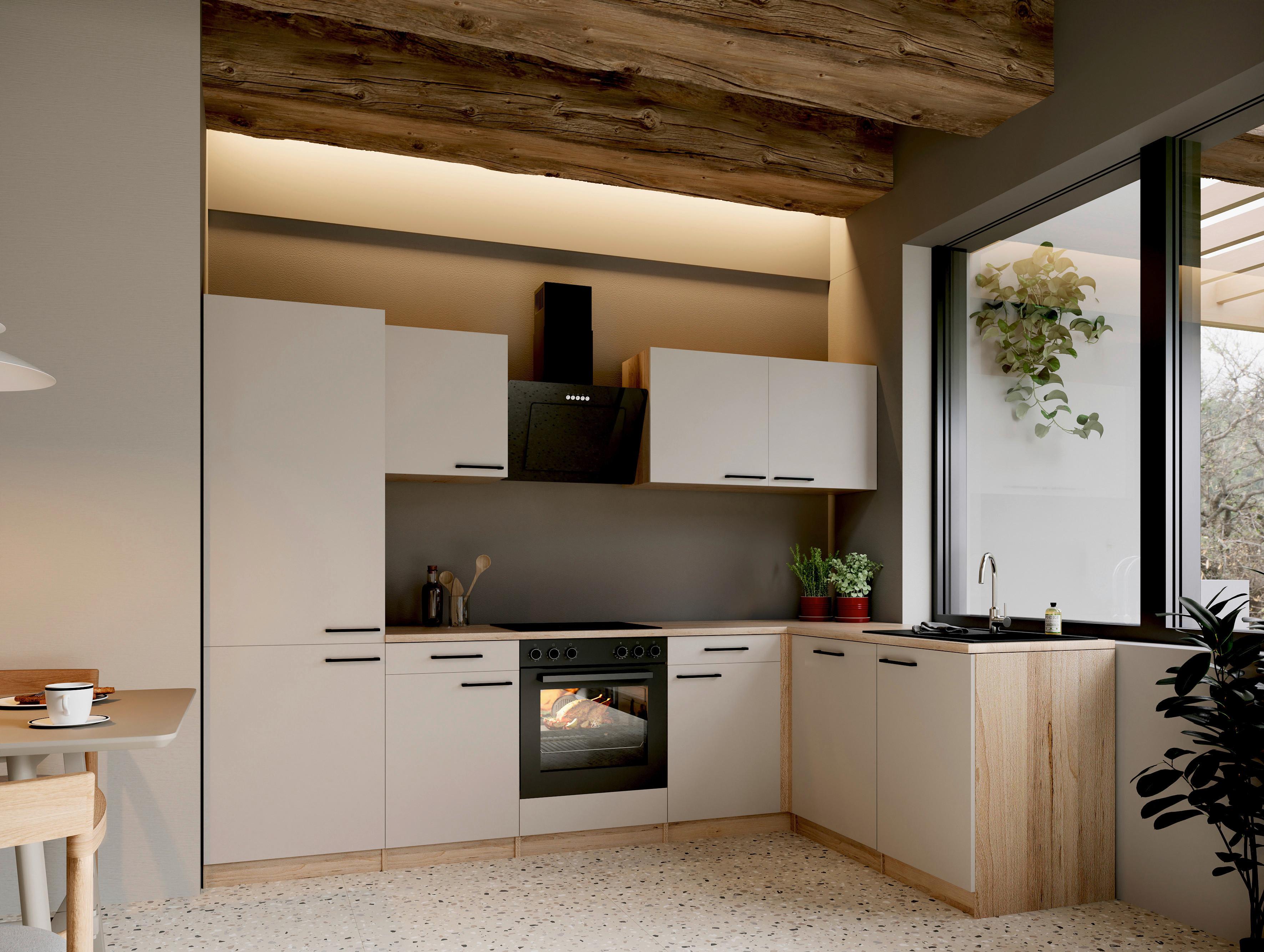 ECKKÜCHE Merle, Kaschmir S: 280x172cm - Kaschmir/Eichefarben, Trend, Holzwerkstoff (280/172cm) - Respekta