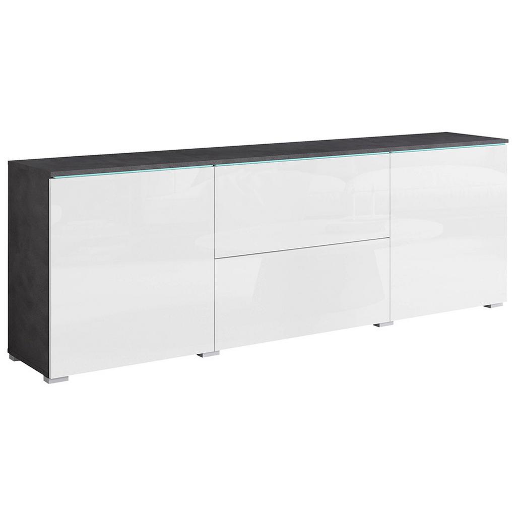 TV-Lowboard Vera B: 180 cm Anthrazit, Weiß Hochglanz