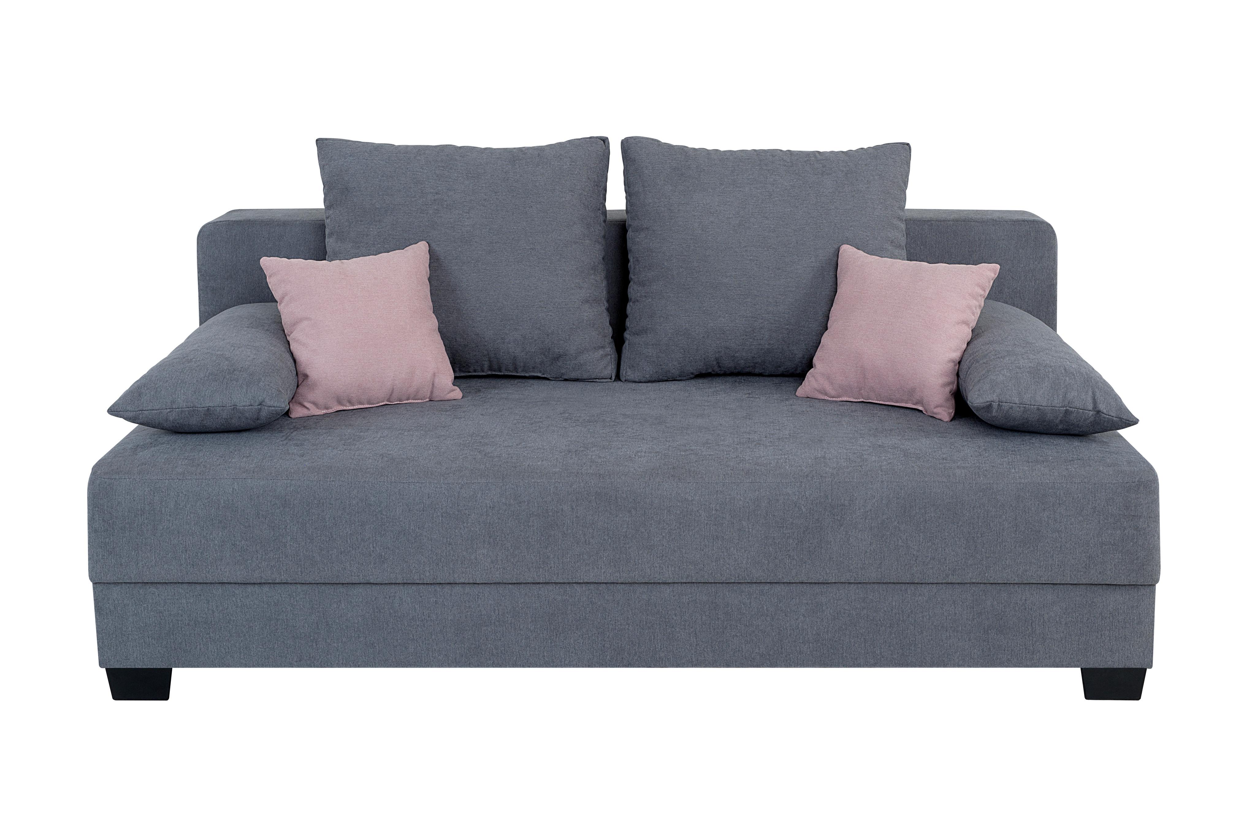 Sofa Mia Mit Schlaffunktion Grau 200 Cm - Schwarz/Rosa, Design, Holzwerkstoff/Textil (200/90/110cm) - P & B