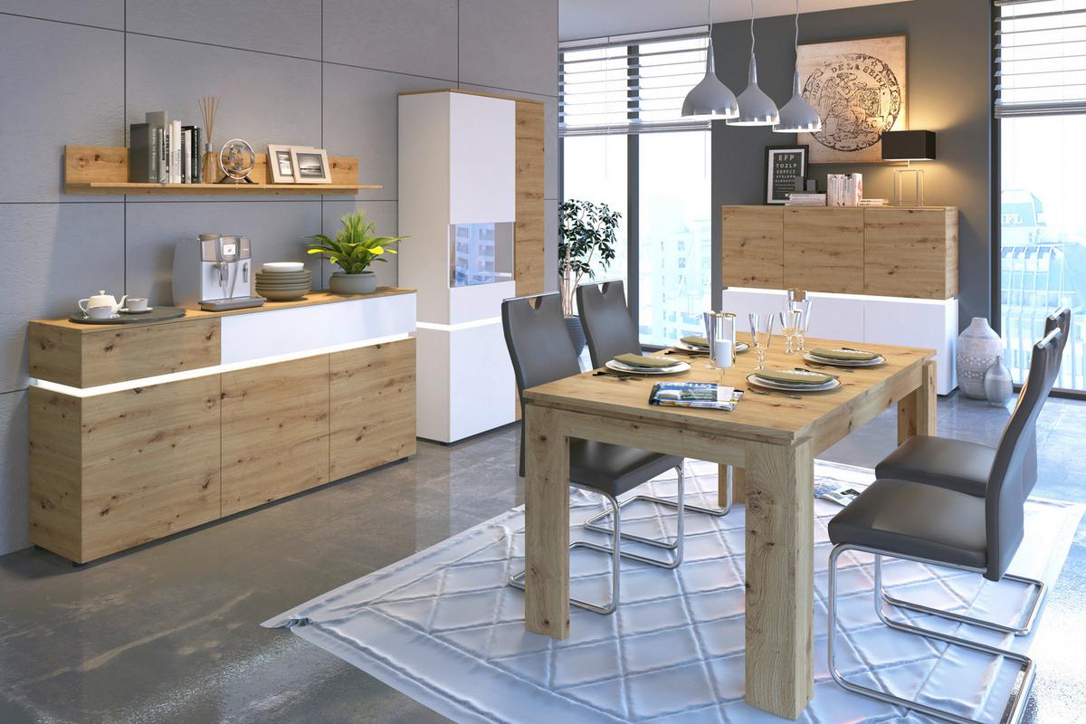 Sideboard Luci Weiß Eiche Artisan/weiß B: 165,5 Cm - Weiß/Eiche Artisan, Trend, Holzwerkstoff (165,5/131,5/40cm) - MID.YOU