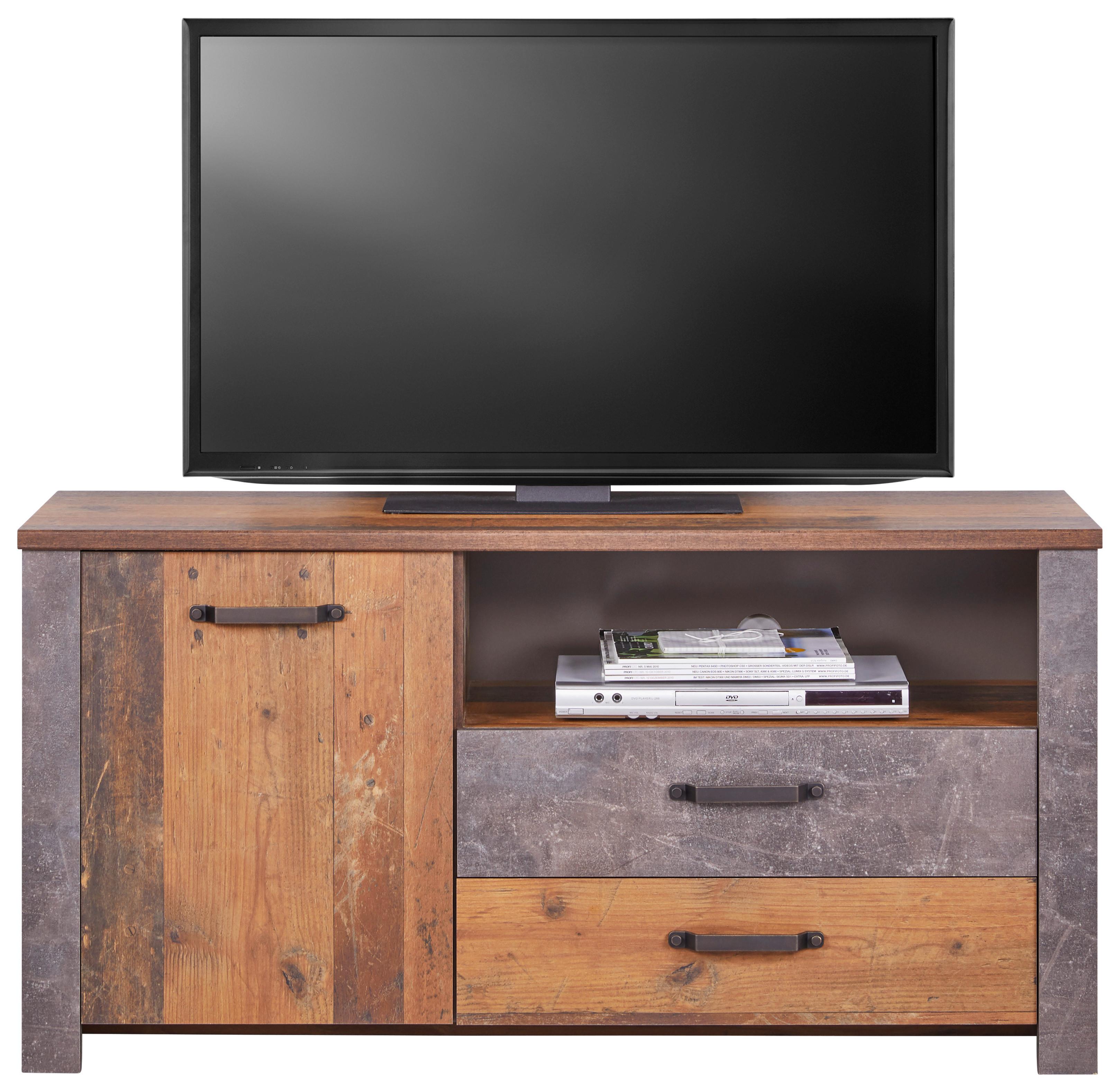 TV-Board Ontario B: 131 cm, Old Style/Betonoptik - Dunkelgrau/Eichefarben, Trend, Holzwerkstoff (131/67,7/41,5cm) - Ondega