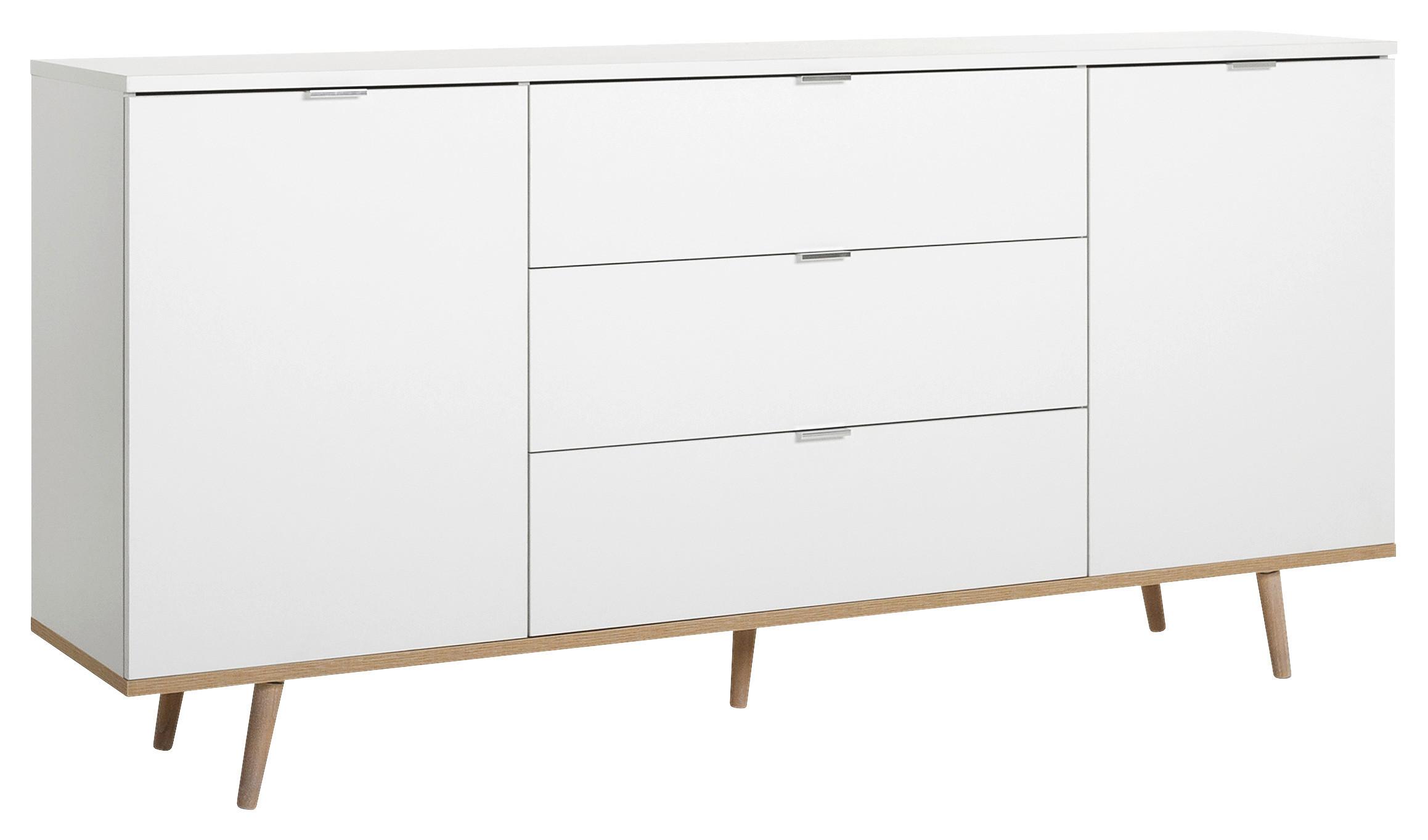 Sideboard Teilmassiv, 3 Laden 180cm Göteborg 51 Sonoma Eiche - Weiß/Sonoma Eiche, KONVENTIONELL, Holzwerkstoff (180/87/40cm) - MID.YOU