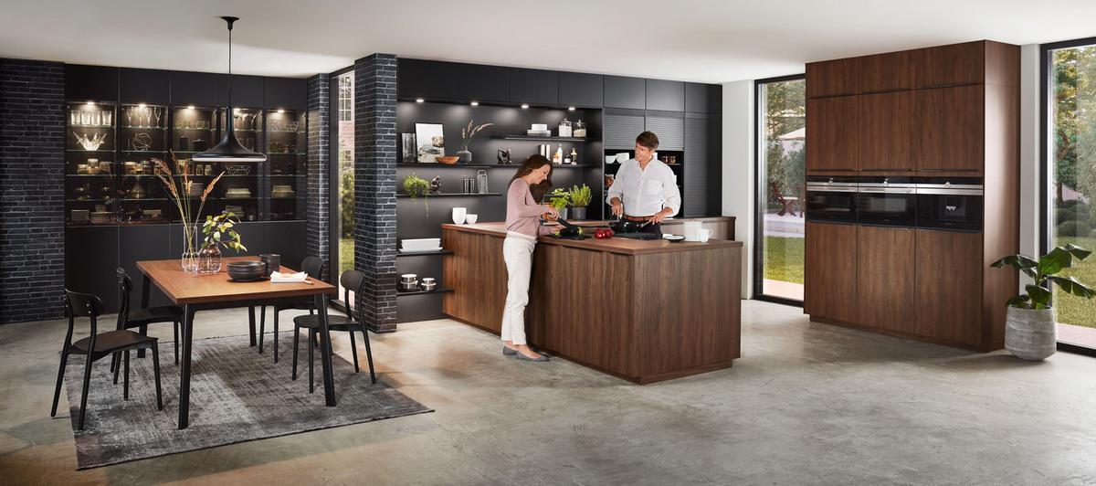 Einbauküche Riga Frei Planbar Modern, grifflos - Eichefarben/Anthrazit, MODERN, Holzwerkstoff - Vertico