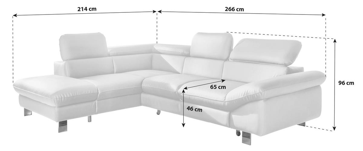 Ecksofa mit Schlaffunktion Driver Weiß Lederlook - Chromfarben/Weiß, MODERN, Textil (214/266cm) - MID.YOU