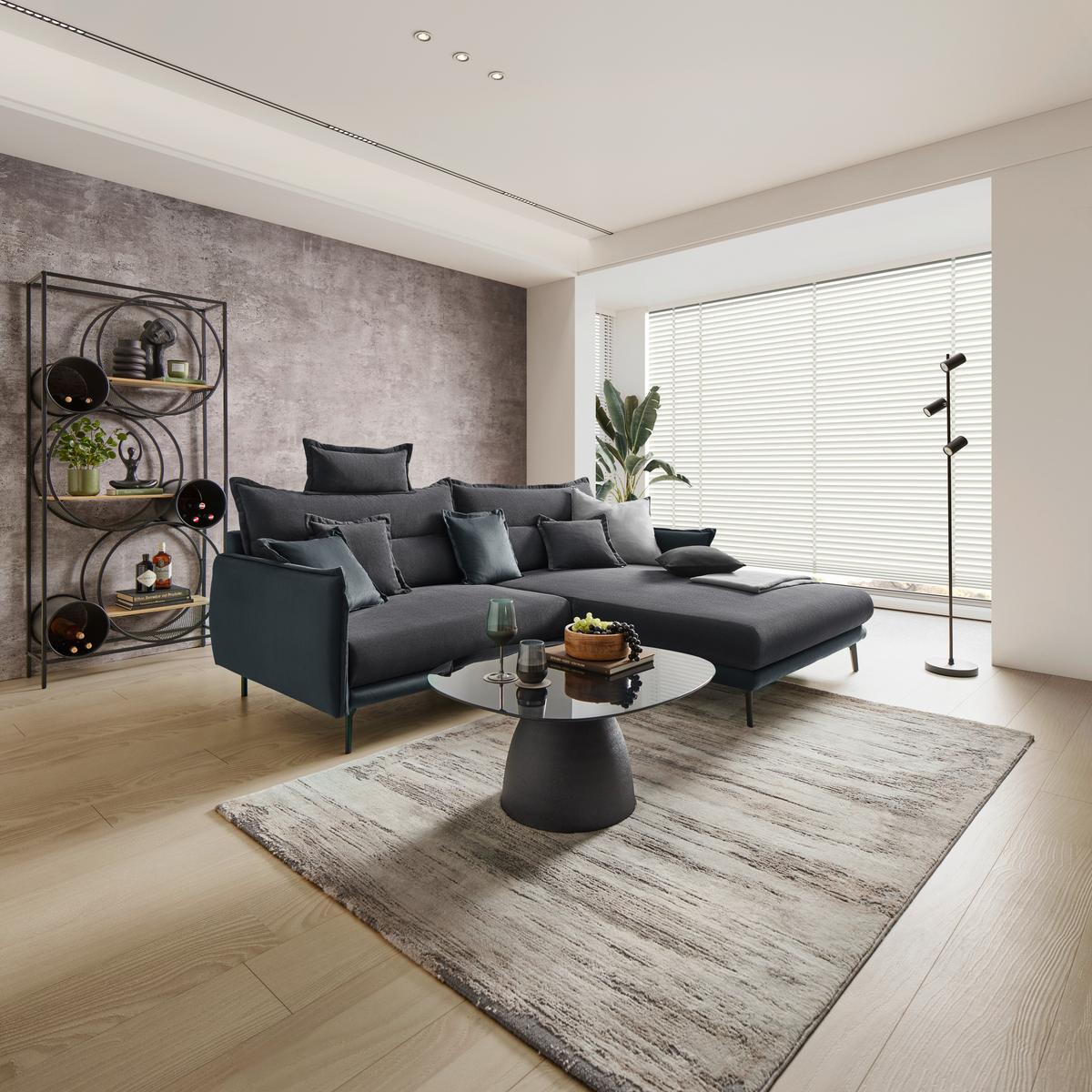 Rohová sedačka NUOVO, oboustranná, tmavě šedá - černá/tmavě šedá, Moderní, kov/textil (245/190cm) - Mömax